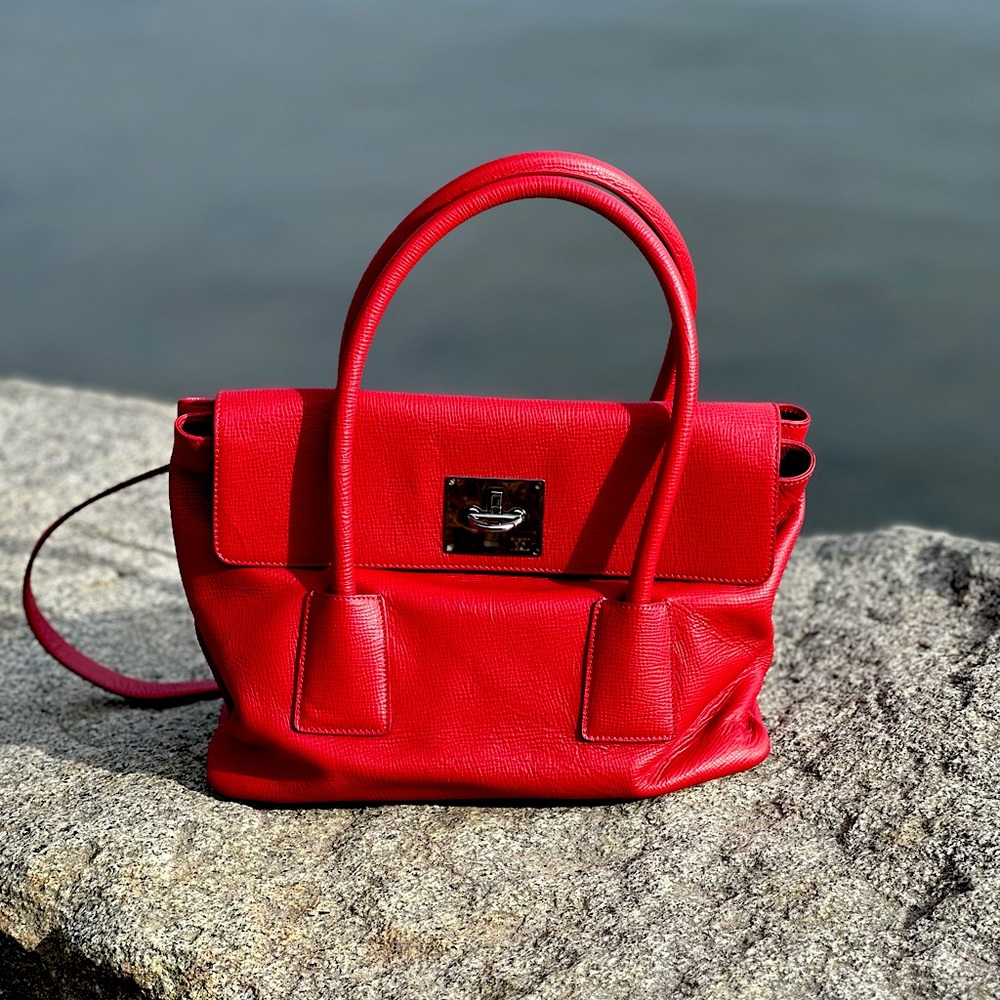 Bright red Escada bag.